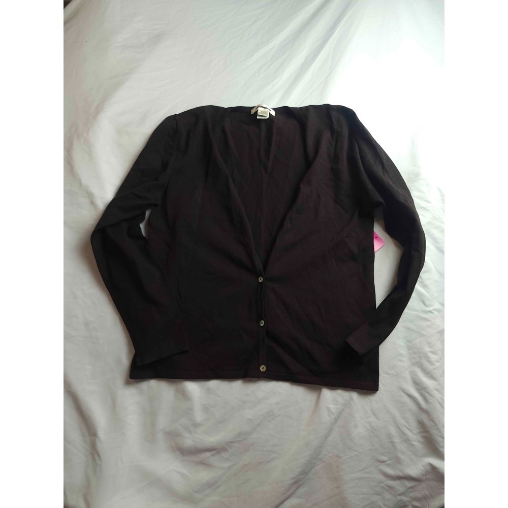 Eddie Bauer Cardigan Sweater Womens XL Brown Knit Silk Blend Button Front V-Neck